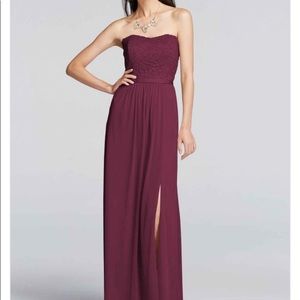 Strapless long burgundy dress